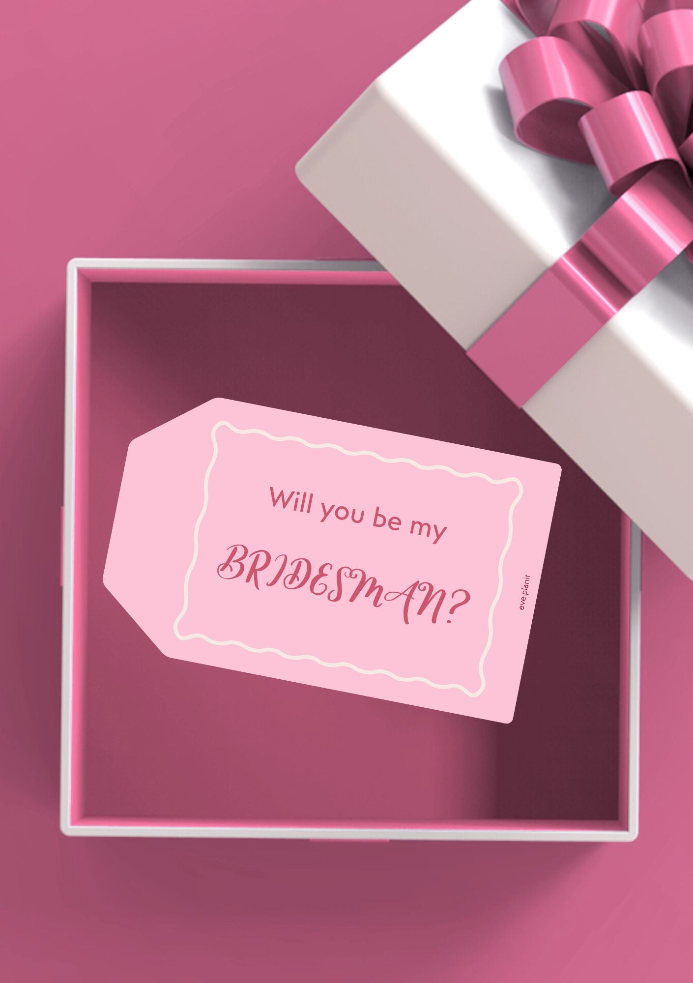 Male Bridesmaid - Will you be my bridesman? bag tag style DIY card PINK