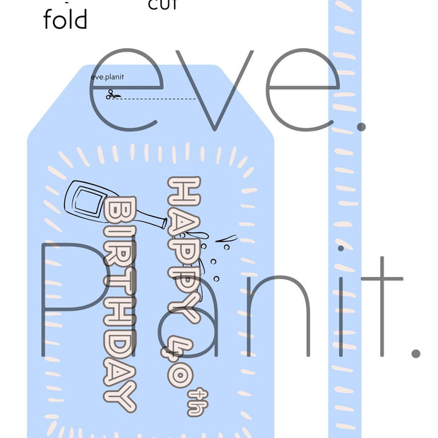 Happy 40th Birthday Baby Blue Wine Bottle DIY Tags