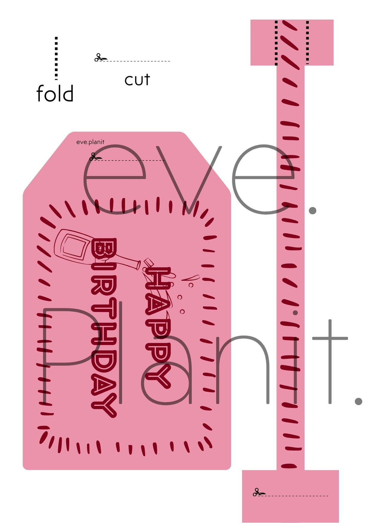 Happy Birthday Pink Crimson Wine Bottle DIY Tags