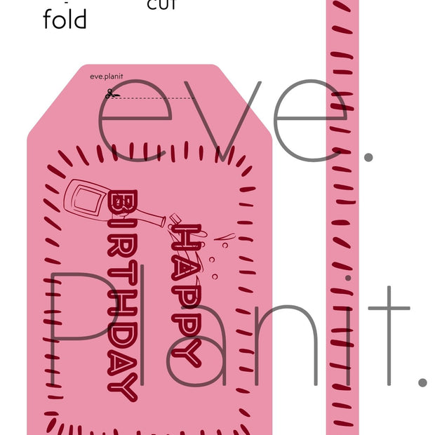 Happy Birthday Pink Crimson Wine Bottle DIY Tags