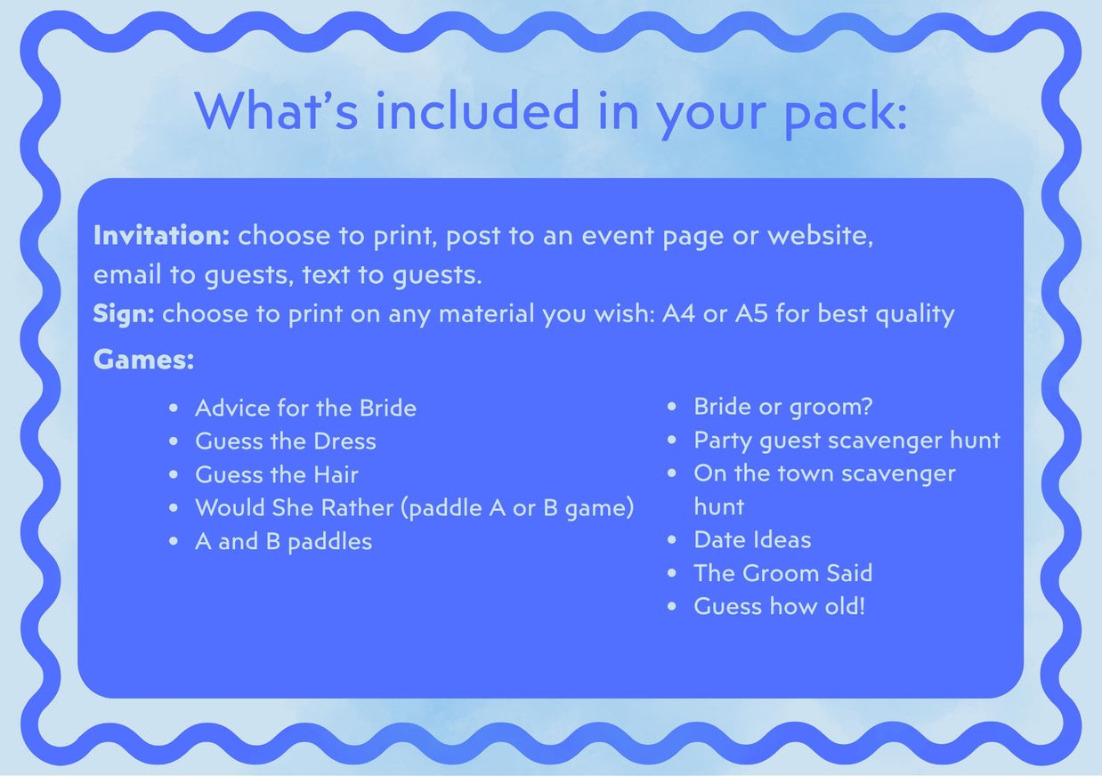 Blue Bride on Cloud Nine - Hen’s Party Games Printable Pack