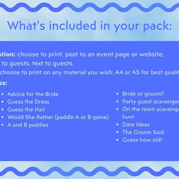 Blue Bride on Cloud Nine - Hen’s Party Games Printable Pack