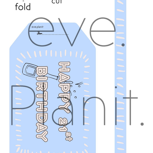 Happy 21st Birthday Baby Blue Wine Bottle DIY Tags