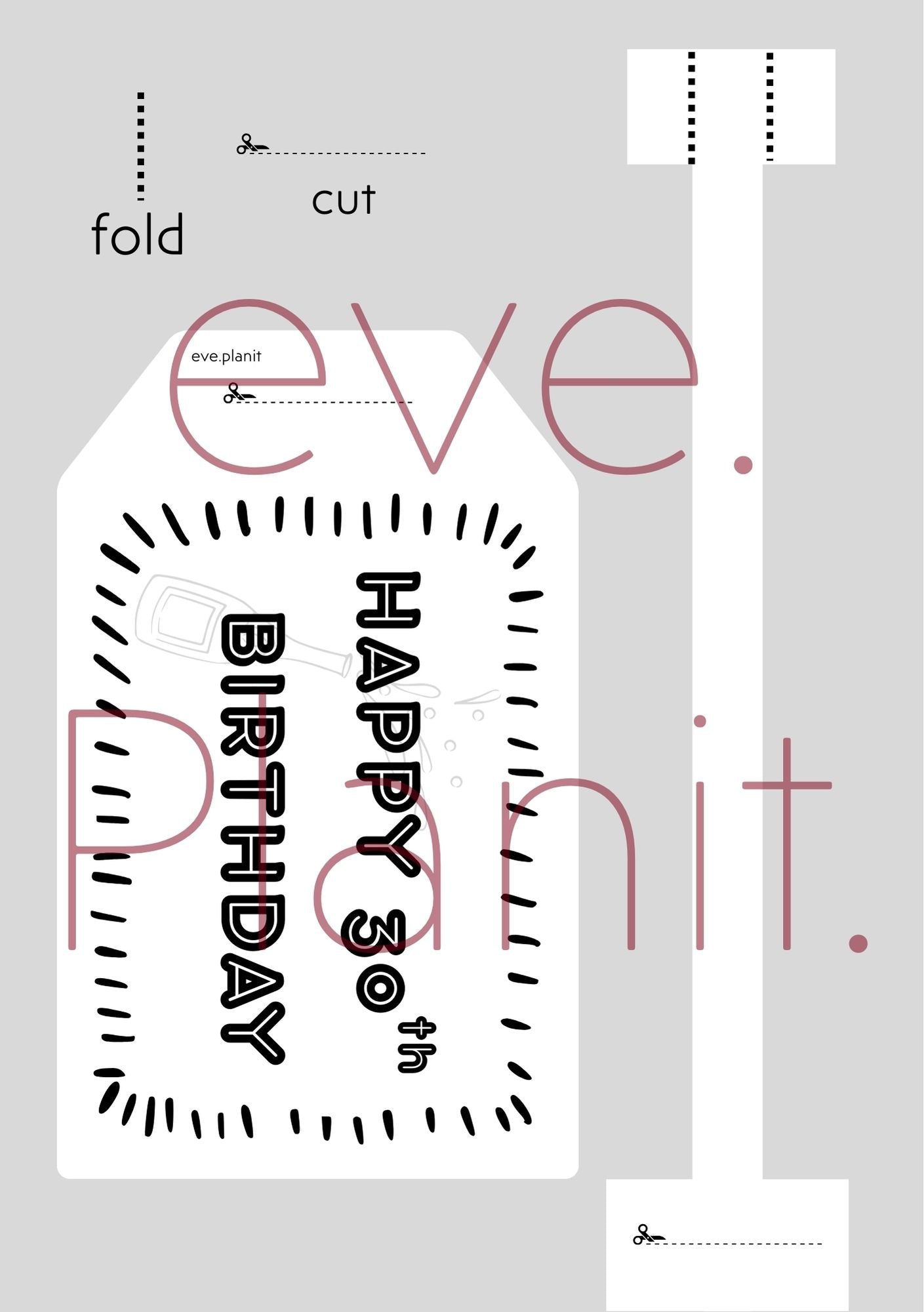 Happy 30th Birthday Black&White Wine Bottle DIY Tags