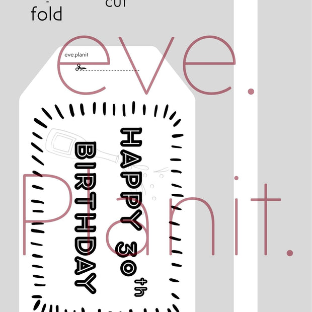 Happy 30th Birthday Black&White Wine Bottle DIY Tags