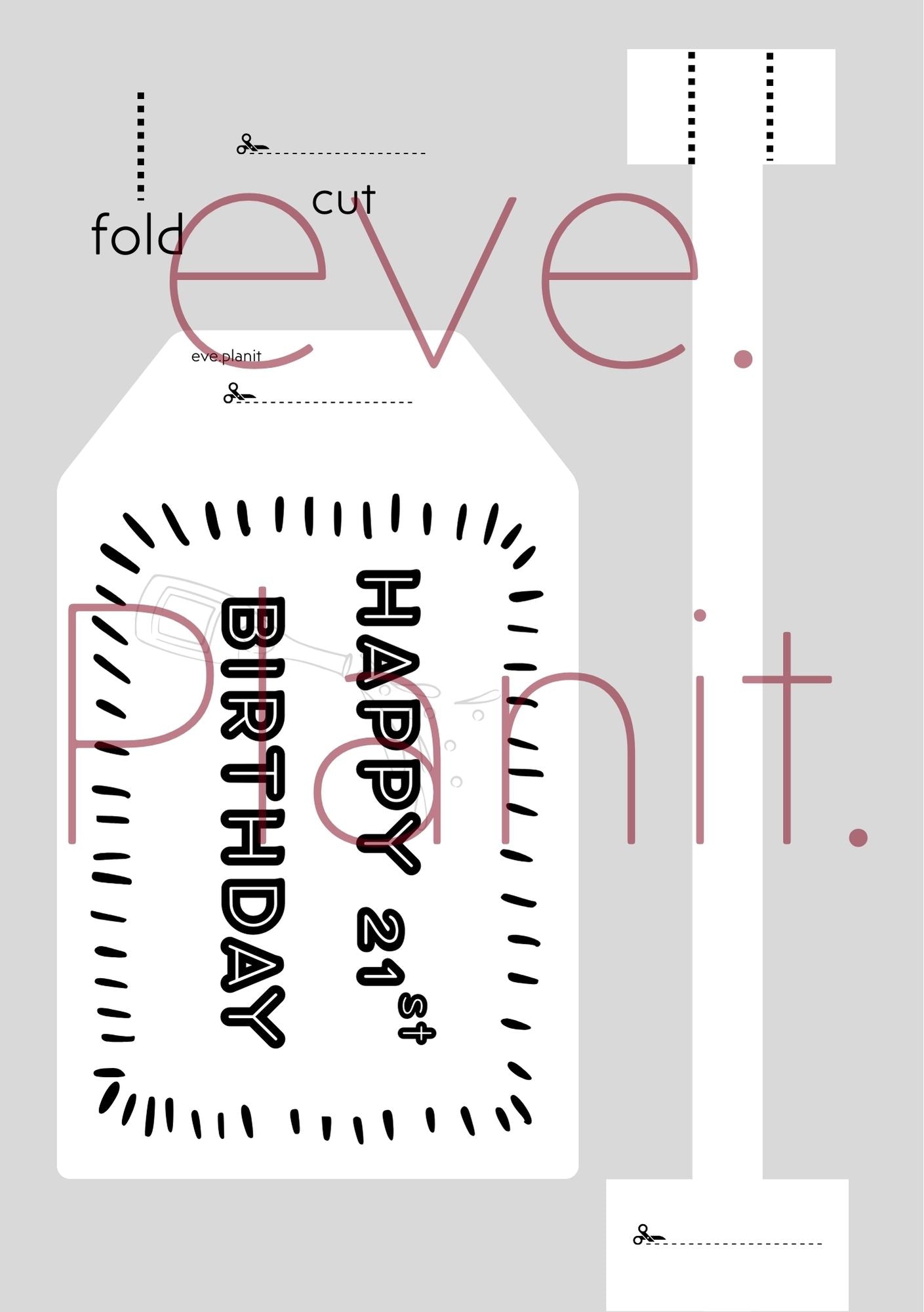 Happy 21st Birthday Black&White Wine Bottle DIY Tags