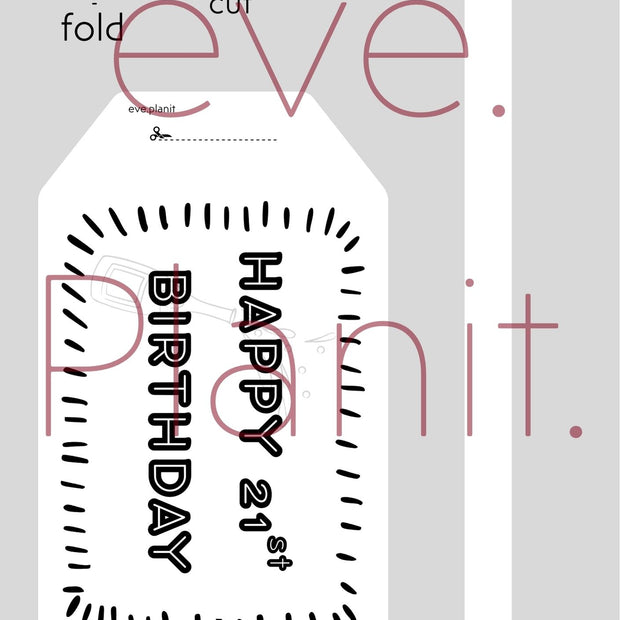 Happy 21st Birthday Black&White Wine Bottle DIY Tags