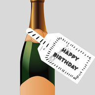 Happy Birthday black&white Wine Bottle DIY Tags