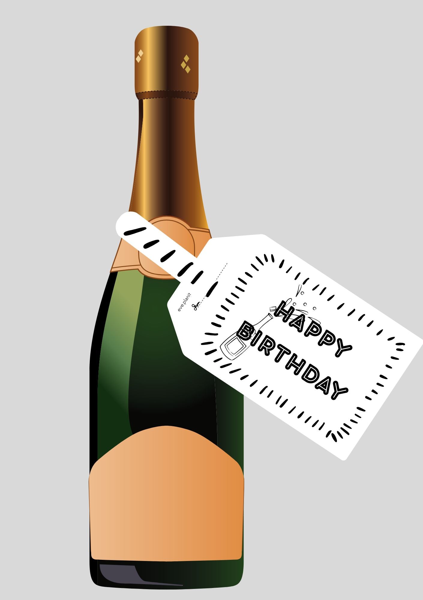 Happy Birthday black&white Wine Bottle DIY Tags