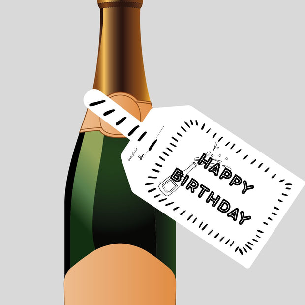Happy Birthday black&white Wine Bottle DIY Tags
