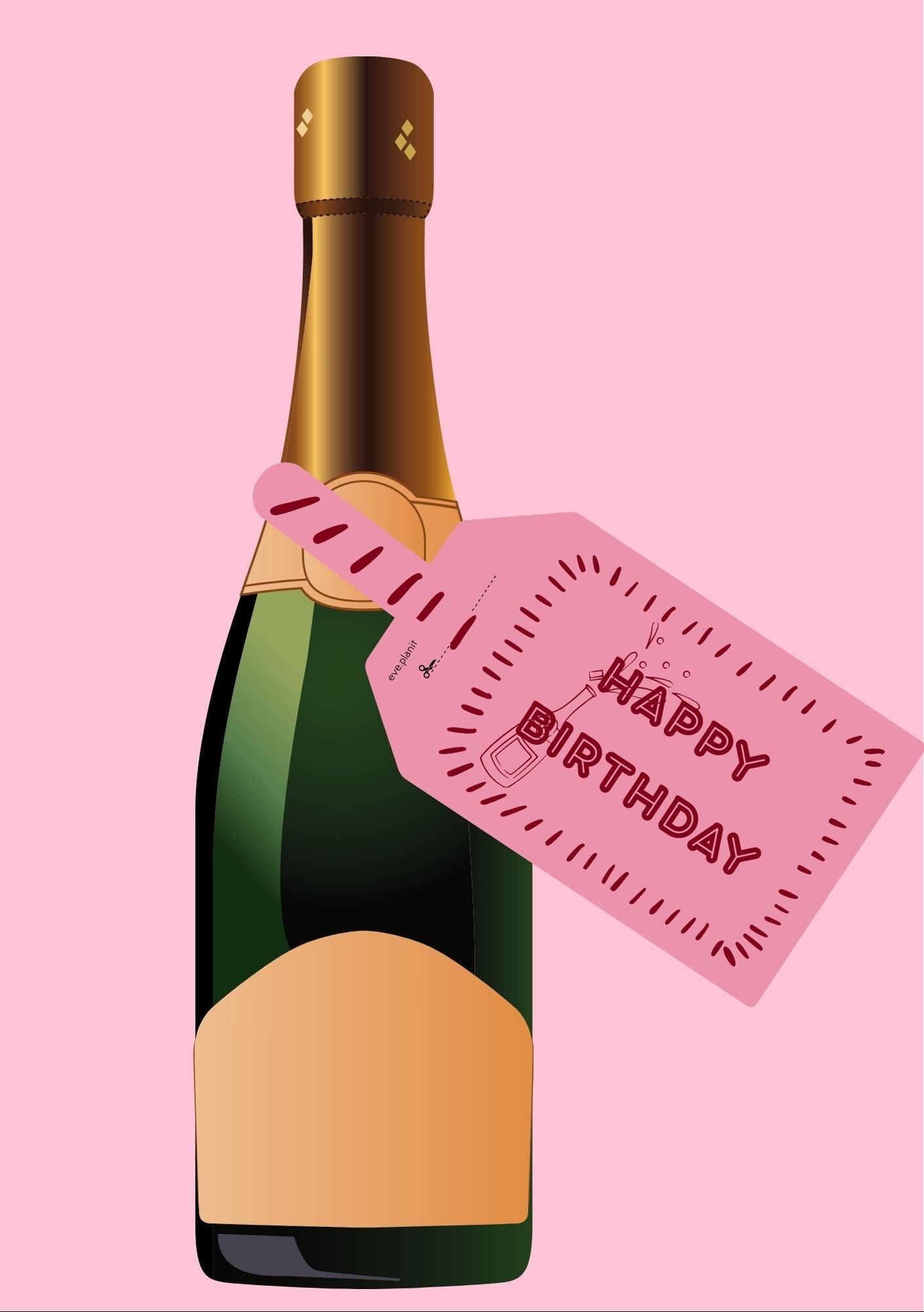 Happy Birthday Pink Crimson Wine Bottle DIY Tags