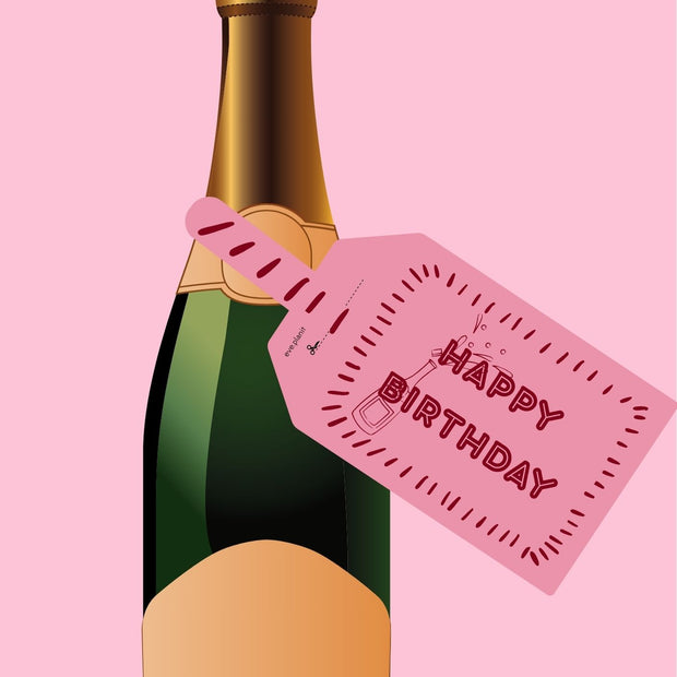 Happy Birthday Pink Crimson Wine Bottle DIY Tags