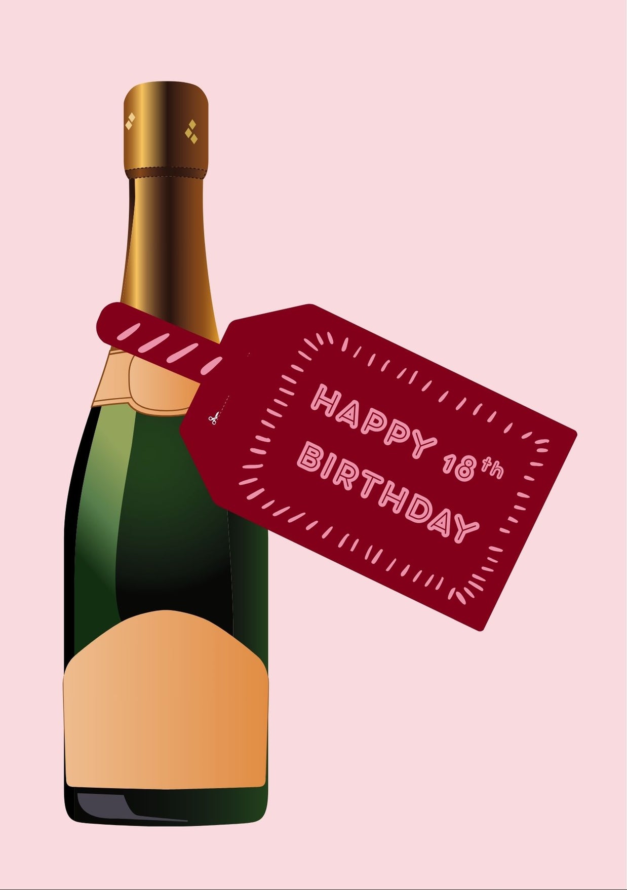 Happy 18th Birthday Maroon/Pink Wine Bottle DIY Tags