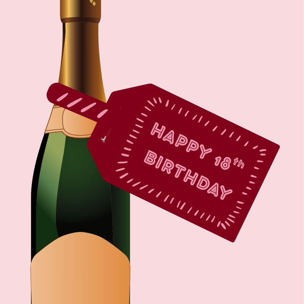 Happy 18th Birthday Maroon/Pink Wine Bottle DIY Tags