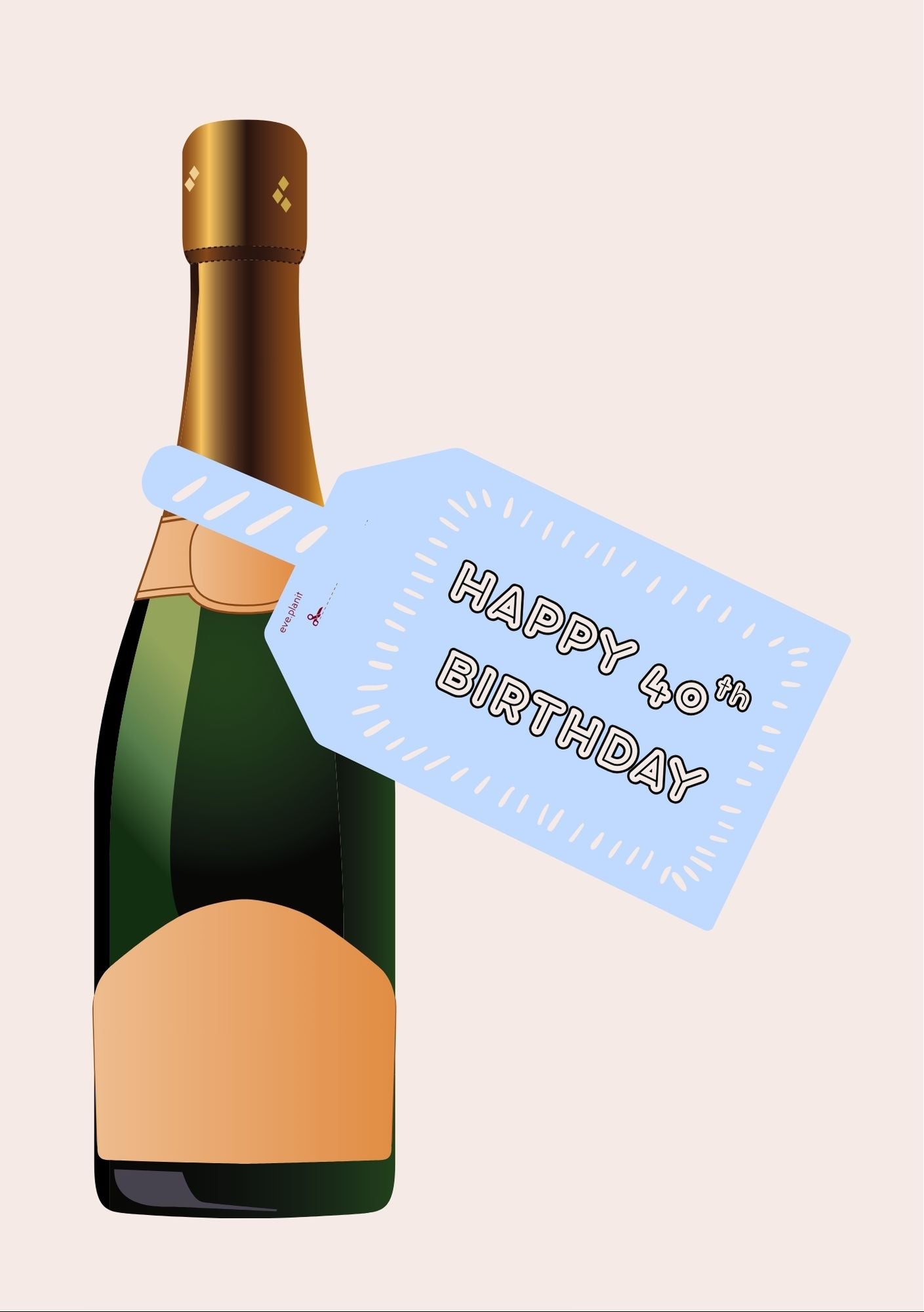 Happy 40th Birthday Baby Blue Wine Bottle DIY Tags
