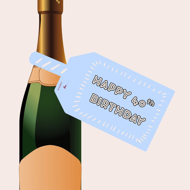 Happy 40th Birthday Baby Blue Wine Bottle DIY Tags