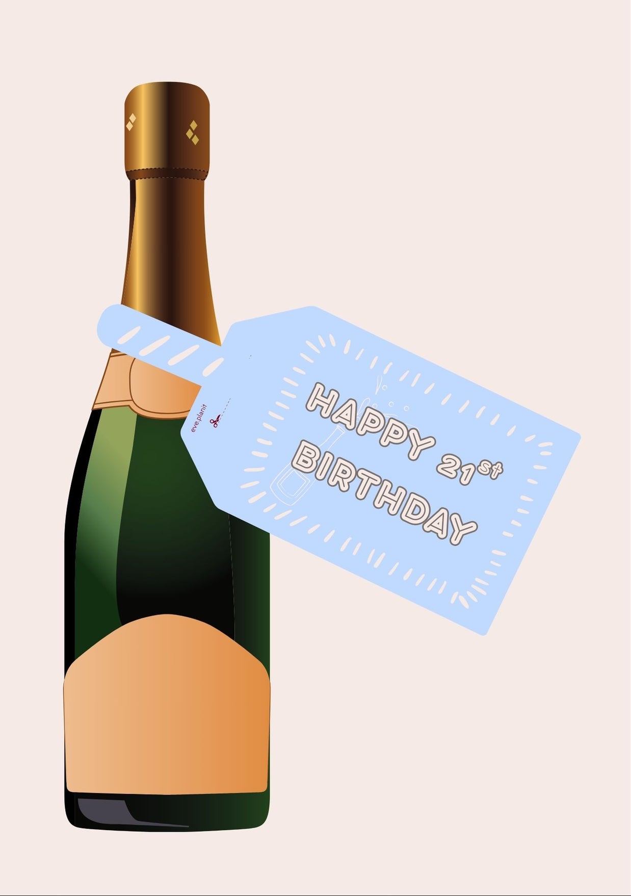 Happy 21st Birthday Baby Blue Wine Bottle DIY Tags