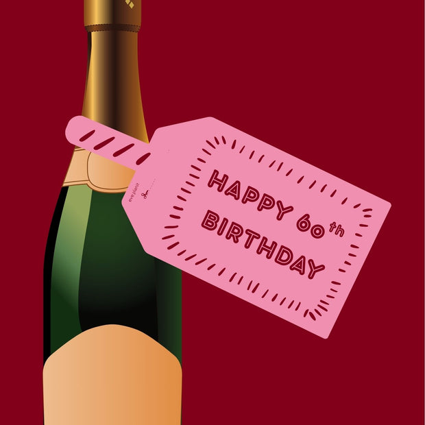 Happy 60th Birthday Pink Crimson Bottle DIY Tags