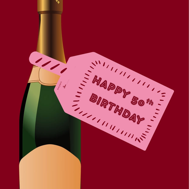 Happy 50th Birthday Pink Crimson Bottle DIY Tags
