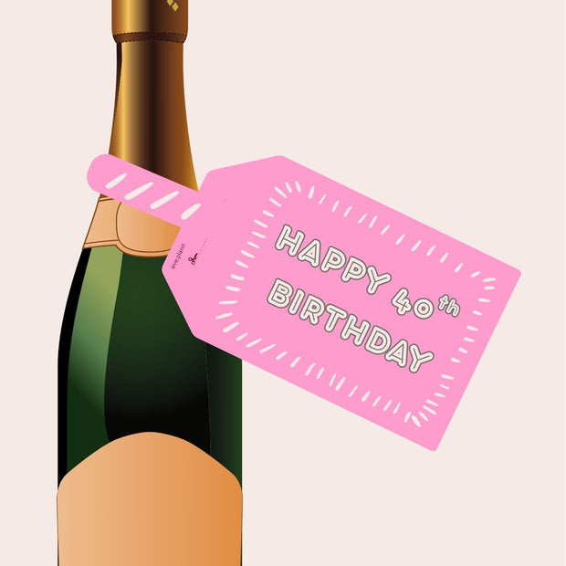 Happy 40th Birthday Baby Pink Wine Bottle DIY Tags
