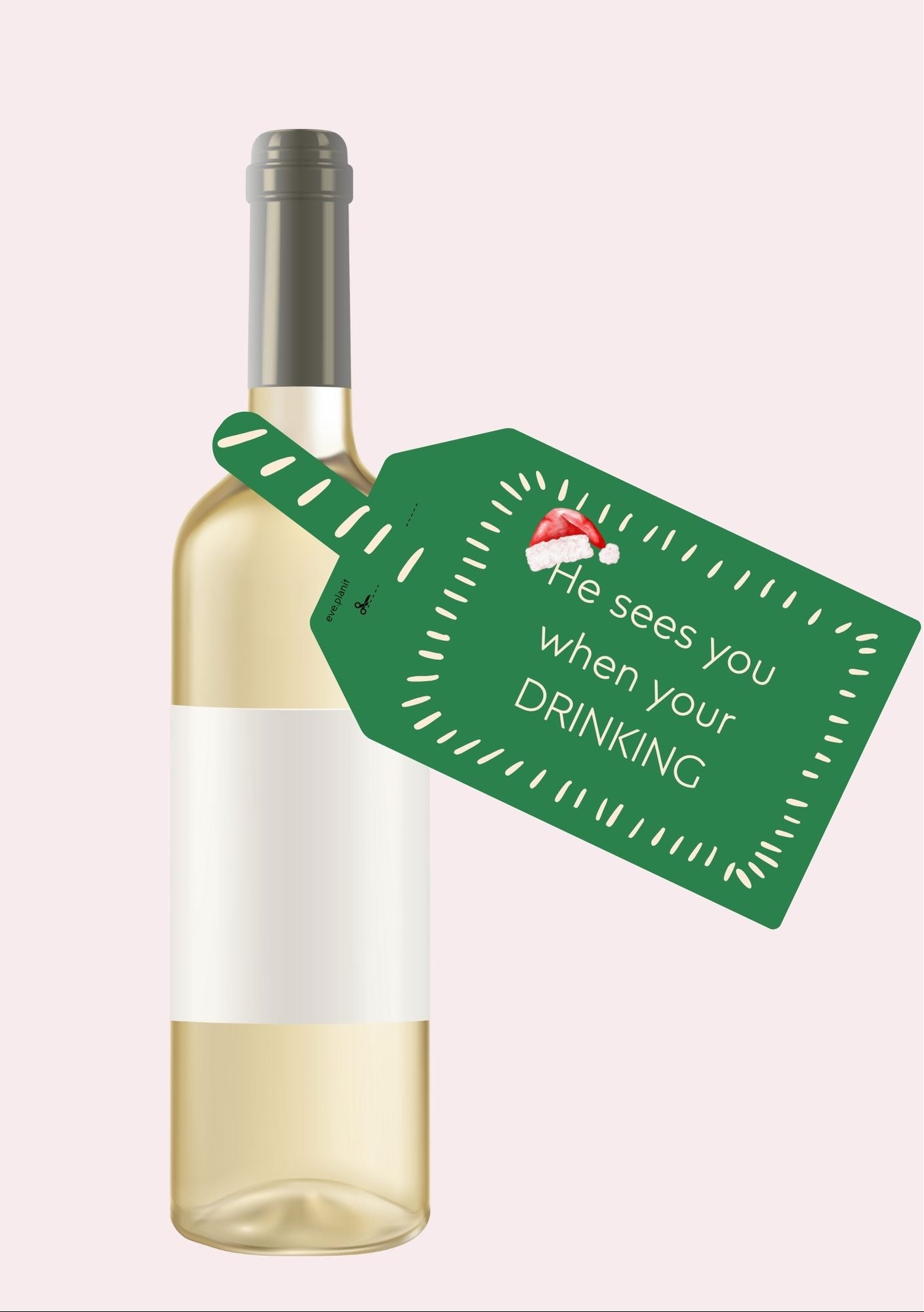 Christmas Wine Bottle DIY Tag (He sees you when you're drinking)