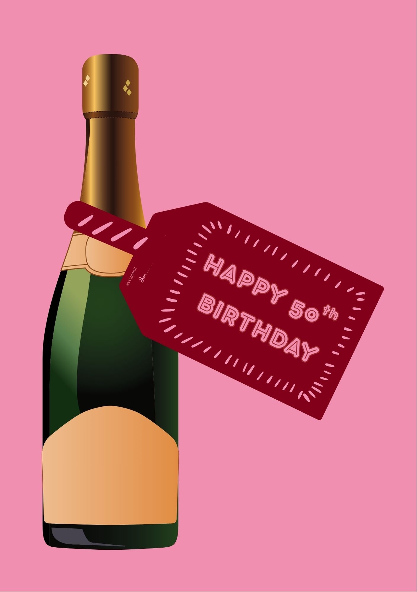 Happy 50th Birthday Maroon/Pink Wine Bottle DIY Tags