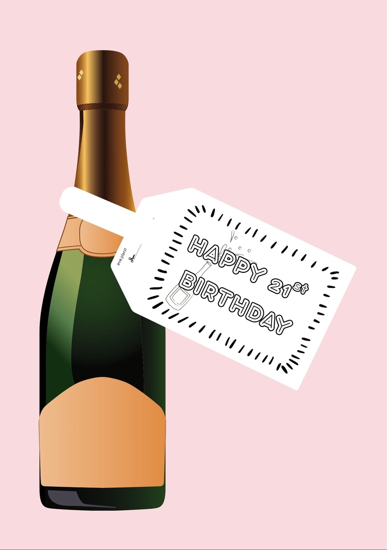 Happy 21st Birthday Black&White Wine Bottle DIY Tags