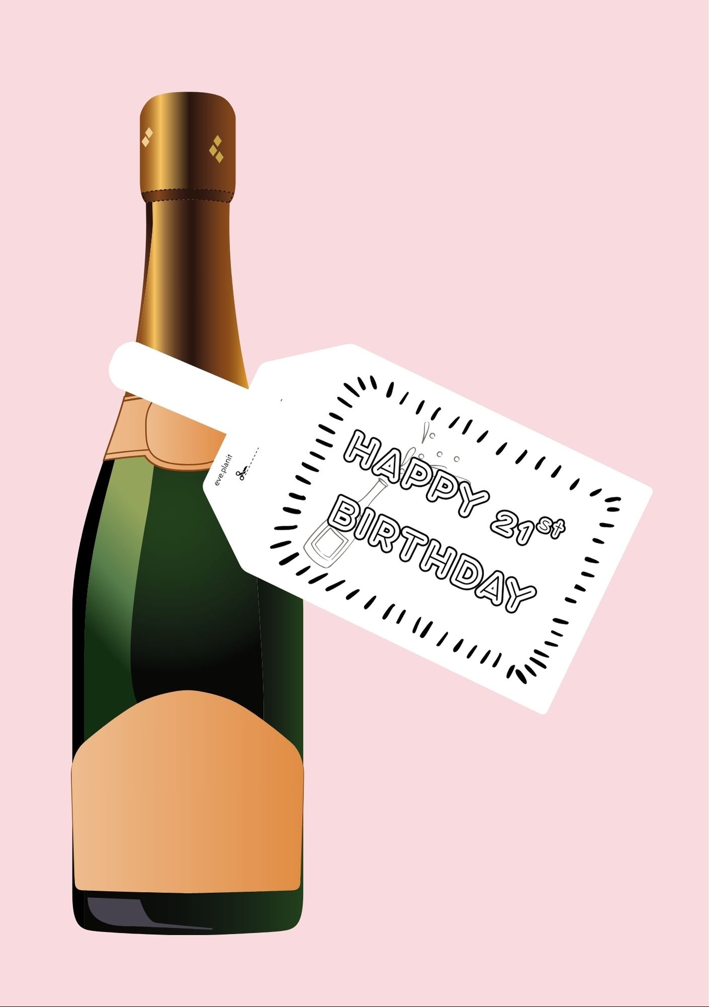 Happy 21st Birthday Black&White Wine Bottle DIY Tags