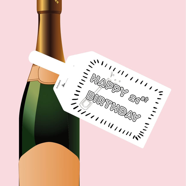 Happy 21st Birthday Black&White Wine Bottle DIY Tags