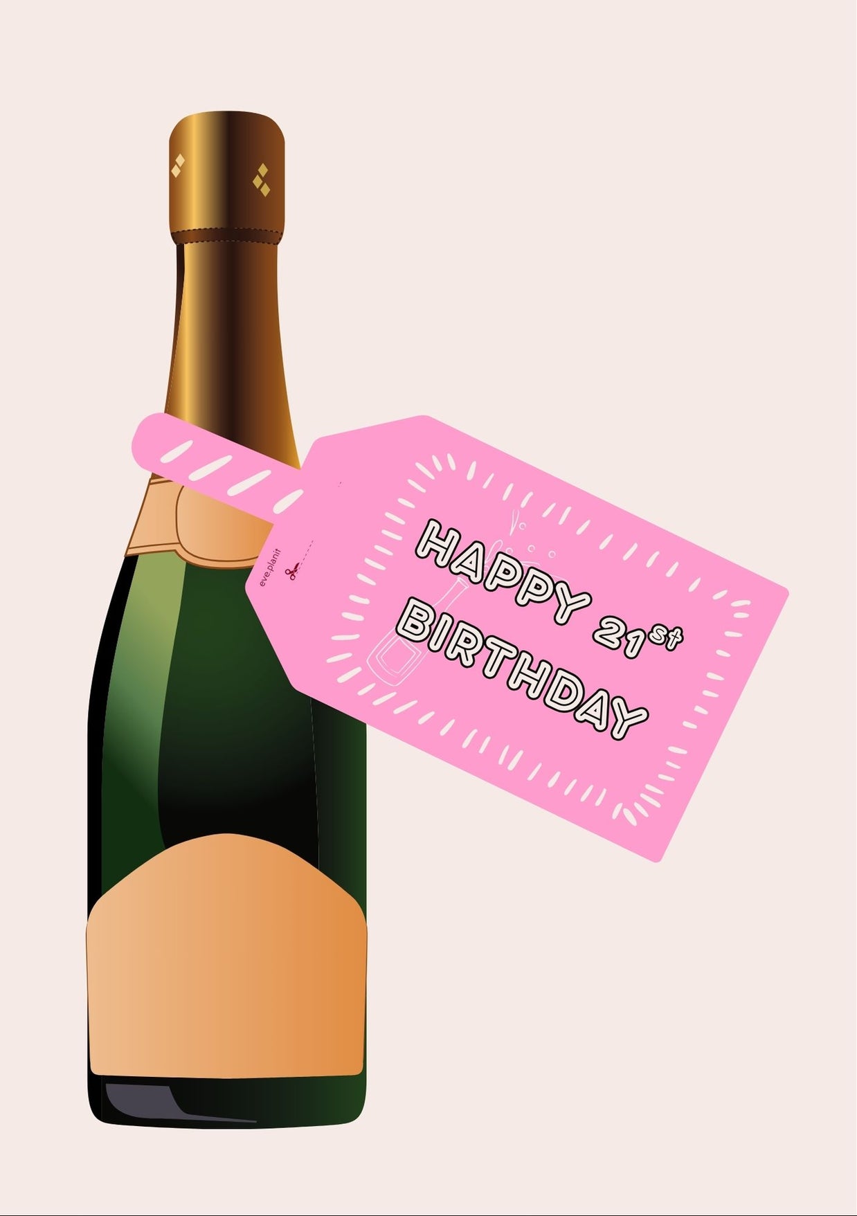 Happy 21st Birthday Baby Pink Wine Bottle DIY Tags