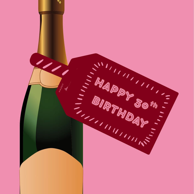 Happy 30th Birthday Maroon/Pink Wine Bottle DIY Tags