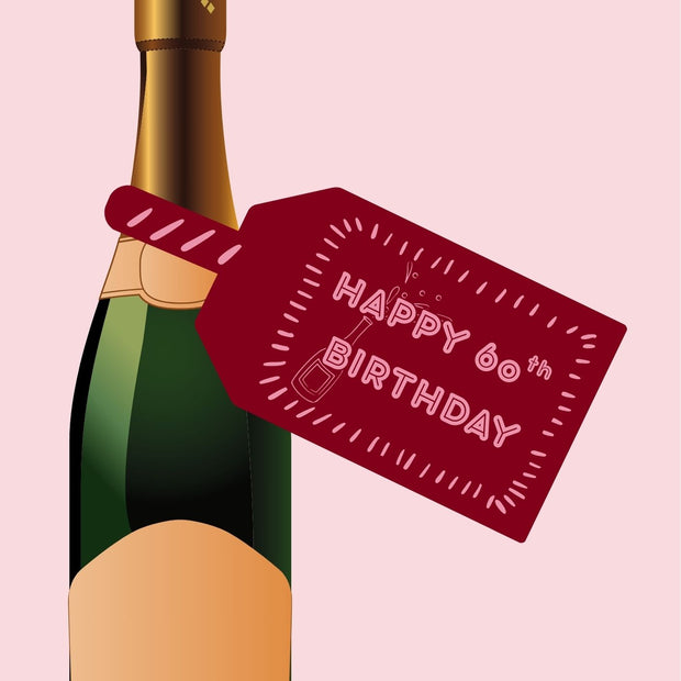 Happy 60th Birthday Maroon/Pink Wine Bottle DIY Tags