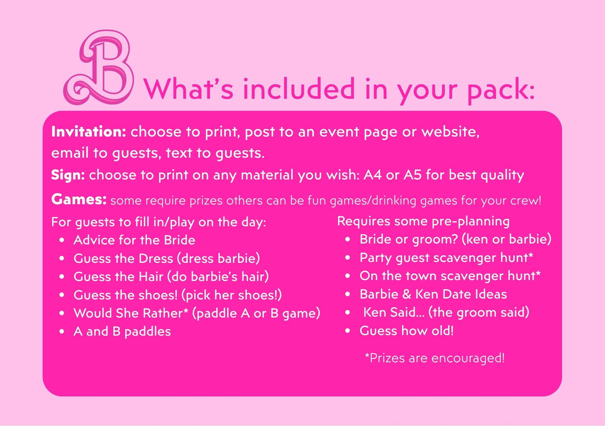 Barbie Themed - Hen’s Party Games Printable Pack