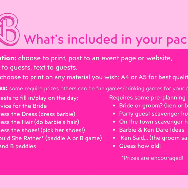Barbie Themed - Hen’s Party Games Printable Pack