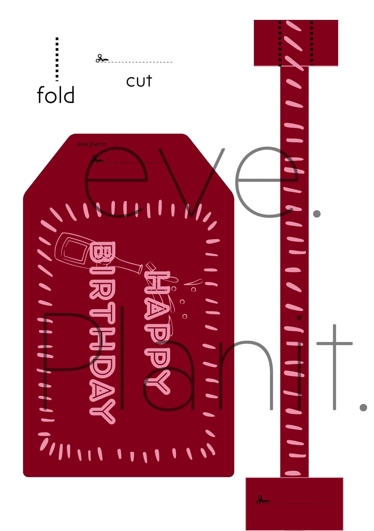 Happy Birthday maroon&pink Wine Bottle DIY Tags