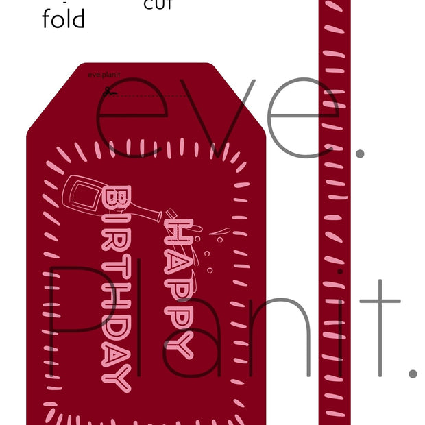 Happy Birthday maroon&pink Wine Bottle DIY Tags