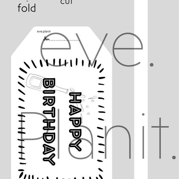 Happy Birthday black&white Wine Bottle DIY Tags