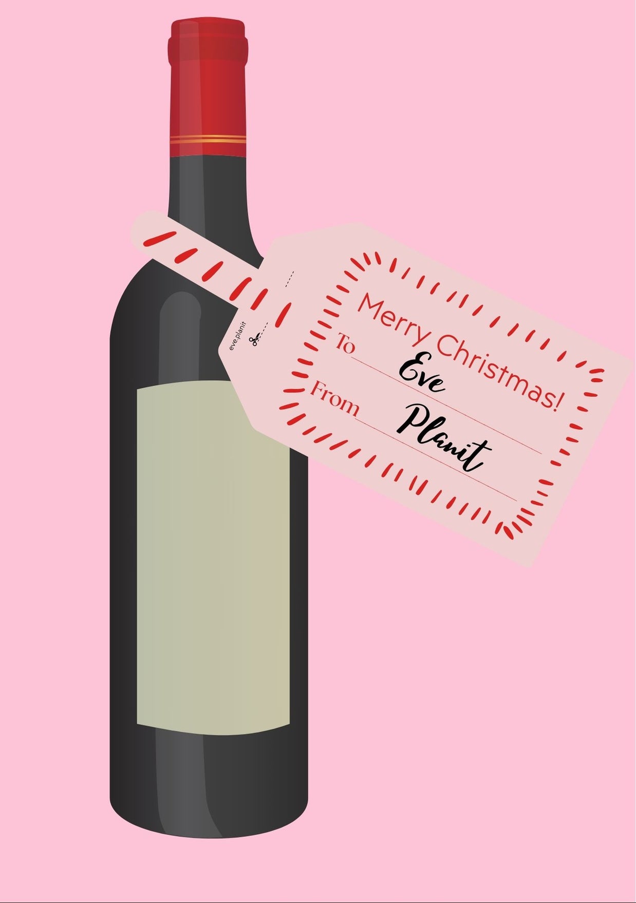 Christmas Wine Bottle DIY Tag To-From (PINK/RED)