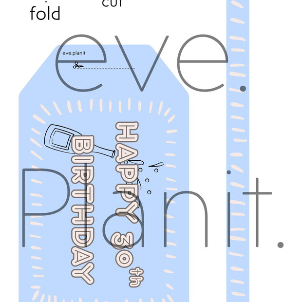 Happy 30th Birthday Baby Blue Wine Bottle DIY Tags