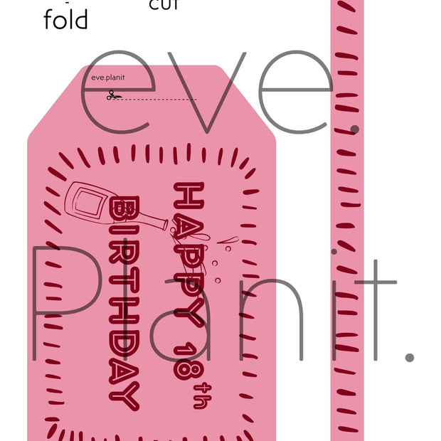 Happy 18th Birthday Pink Crimson Wine Bottle DIY Tags