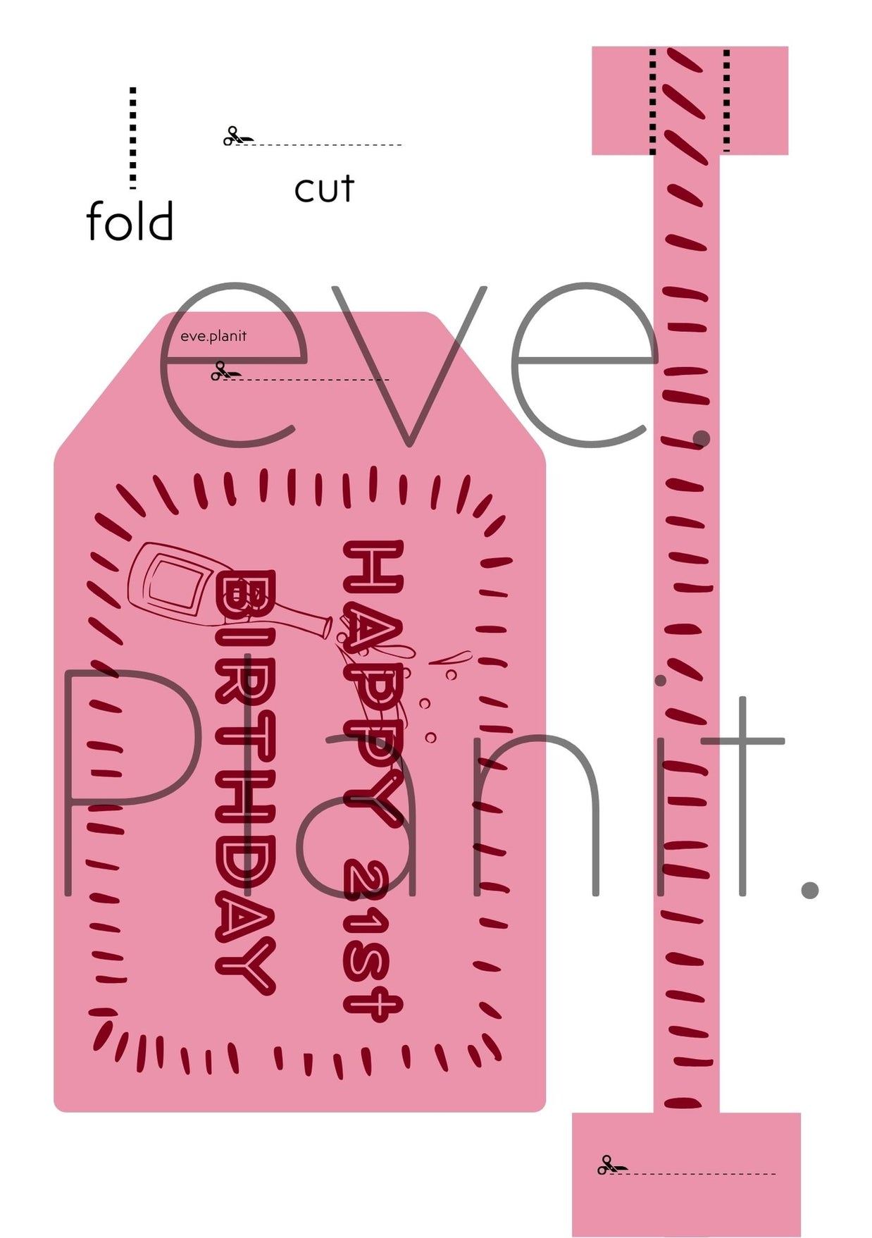 Happy 21st Birthday Pink Crimson Wine Bottle DIY Tags