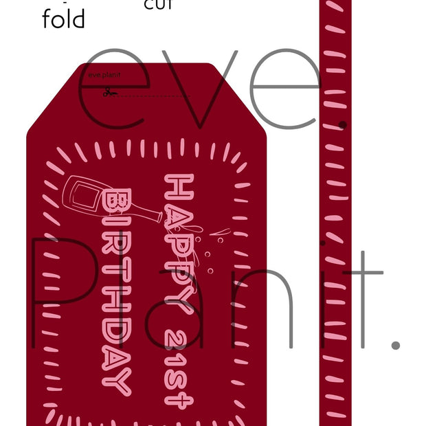 Happy 21st Birthday Maroon/Pink Wine Bottle DIY Tags