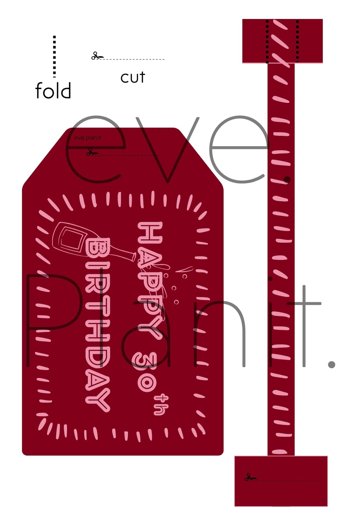 Happy 30th Birthday Maroon/Pink Wine Bottle DIY Tags