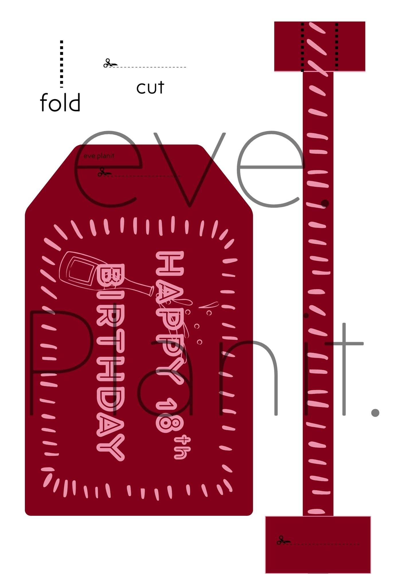 Happy 18th Birthday Maroon/Pink Wine Bottle DIY Tags