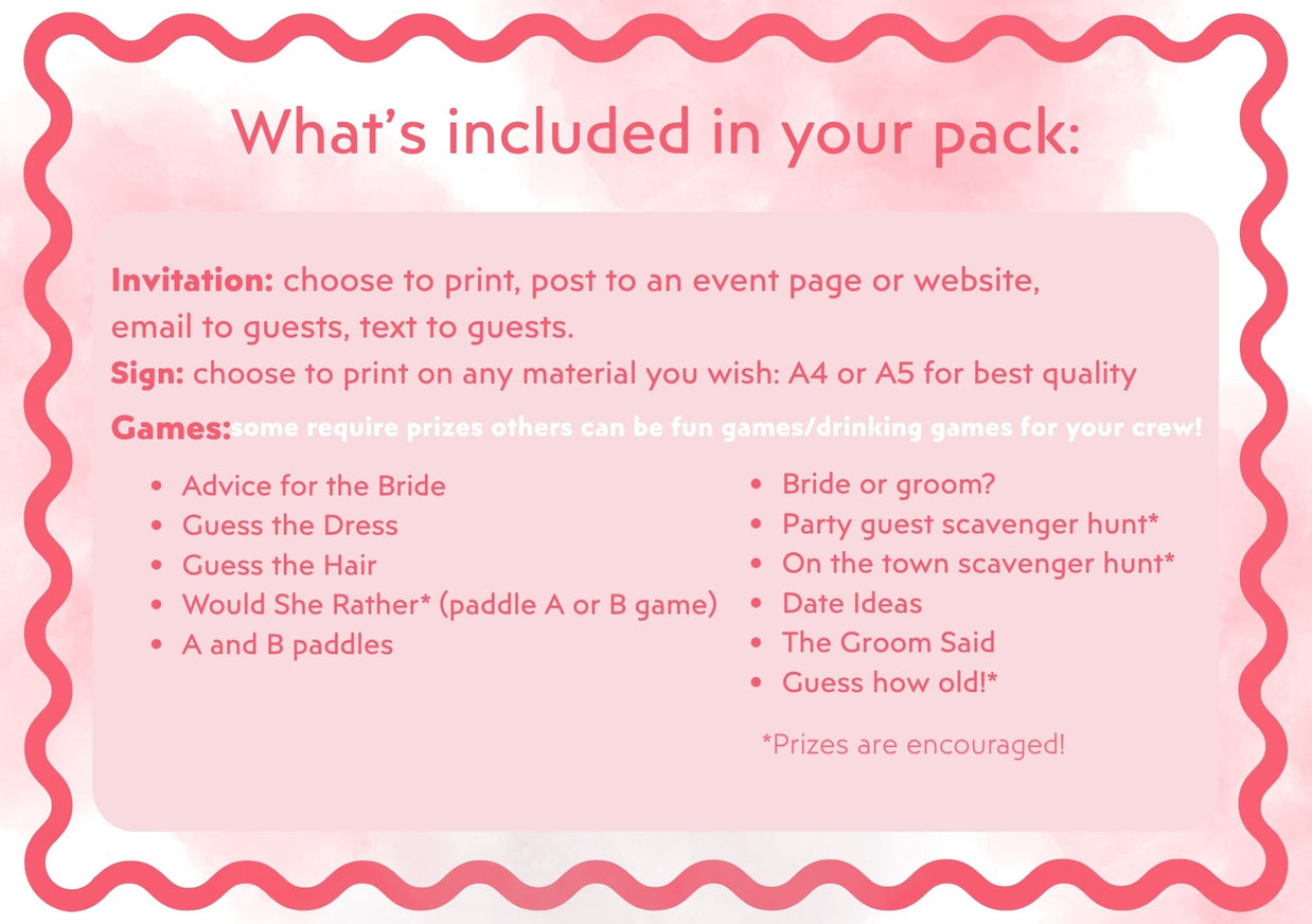 Bride on Cloud Nine - Hen’s Party Games Printable Pack
