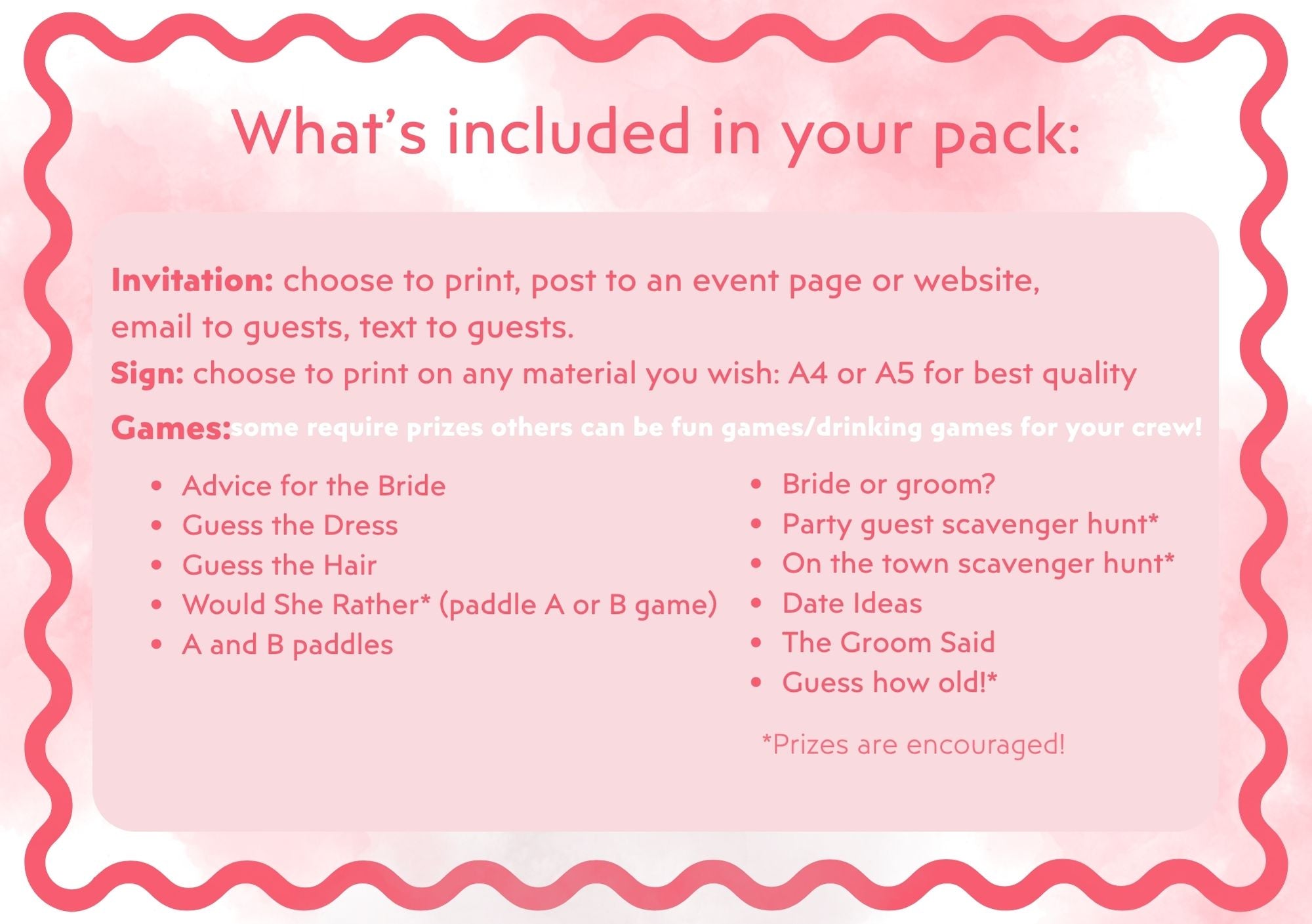Bride on Cloud Nine - Hen’s Party Games Printable Pack
